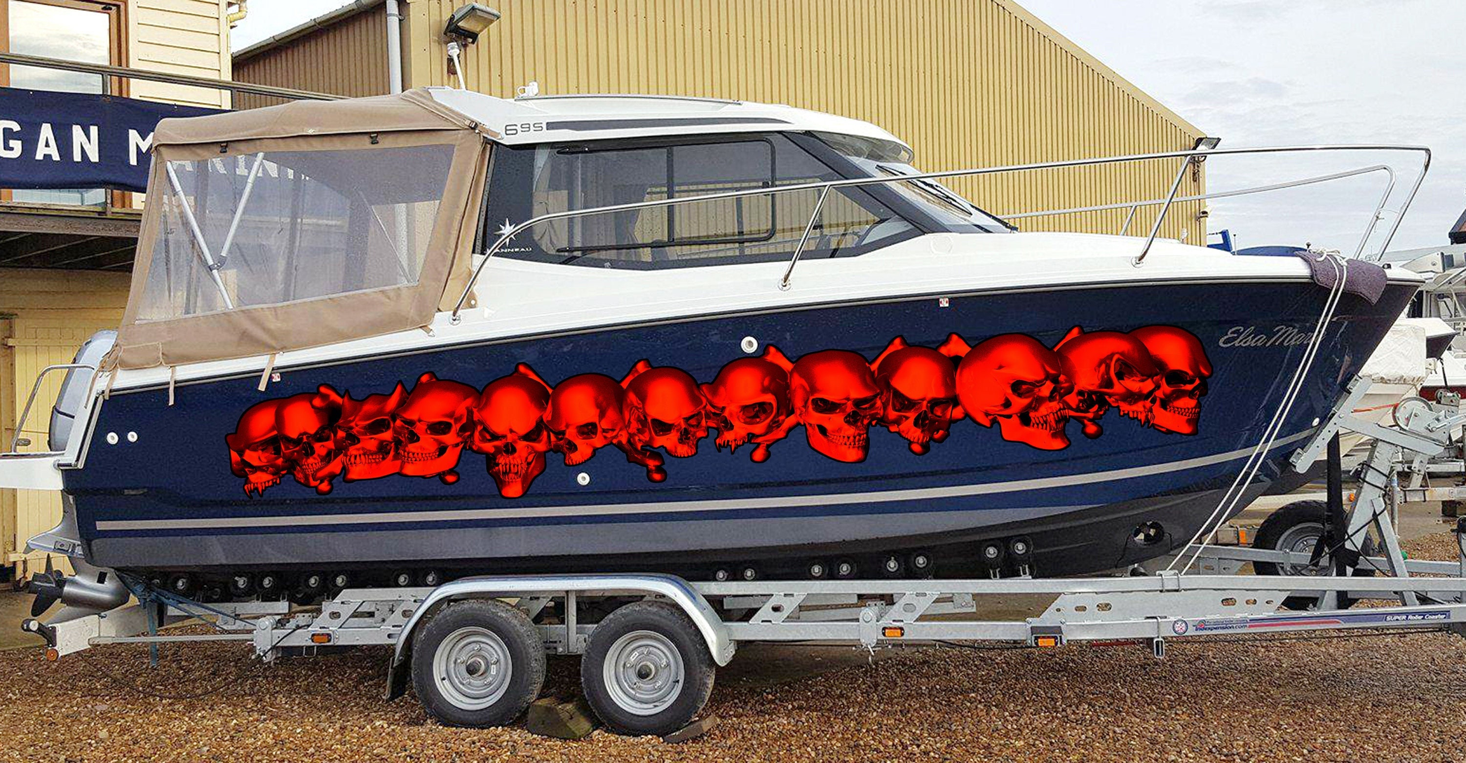 Pirate Bones Yacht Vinyl, Skulls Boat Decals, 3D Pirate Skulls Boat