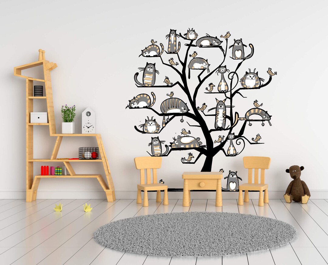 Black Cat Tree Branches Wall Decor Stickers DIY Removable Art Etsy