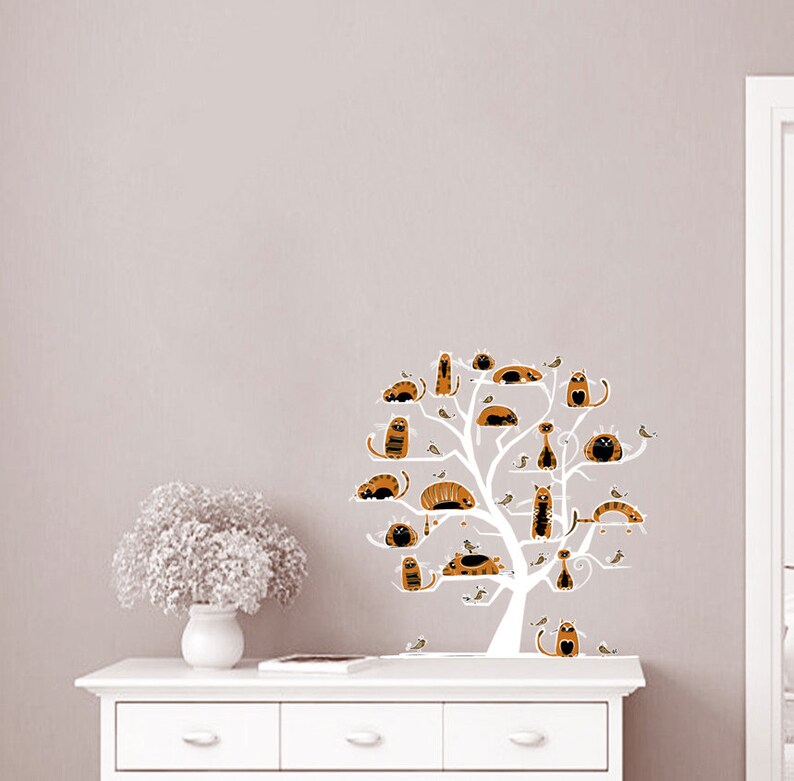 Black Cat Tree Branches Wall Decor Stickers DIY Removable Art Etsy