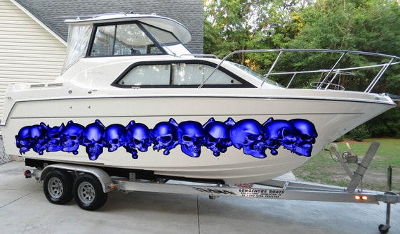 Full Color Speed Boat Skulls Automotive Vinyl Wraps, Pirate Skull