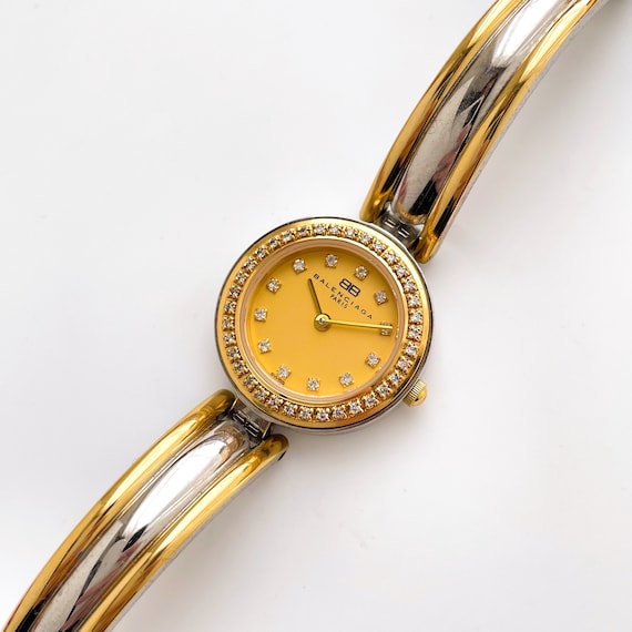 Reloj de pulsera Balenciaga de cuarzo para mujer bicolor vintage de los anos 1990 con esfera dorada engastada con diamantes Etsy Espana