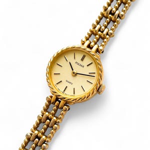 Vintage Ladies&#39; Pulsar (by Seiko) Quartz Watch with Gold-Plated Bracelet and Round Dial