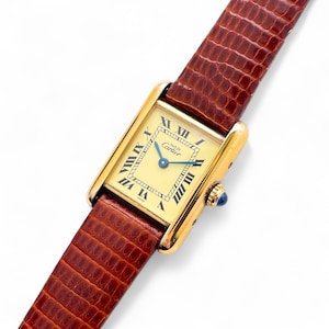 Vintage Ladies' Must de Cartier Tank Vermeil With Cream Dial and Leather Strap - Quartz Movement
