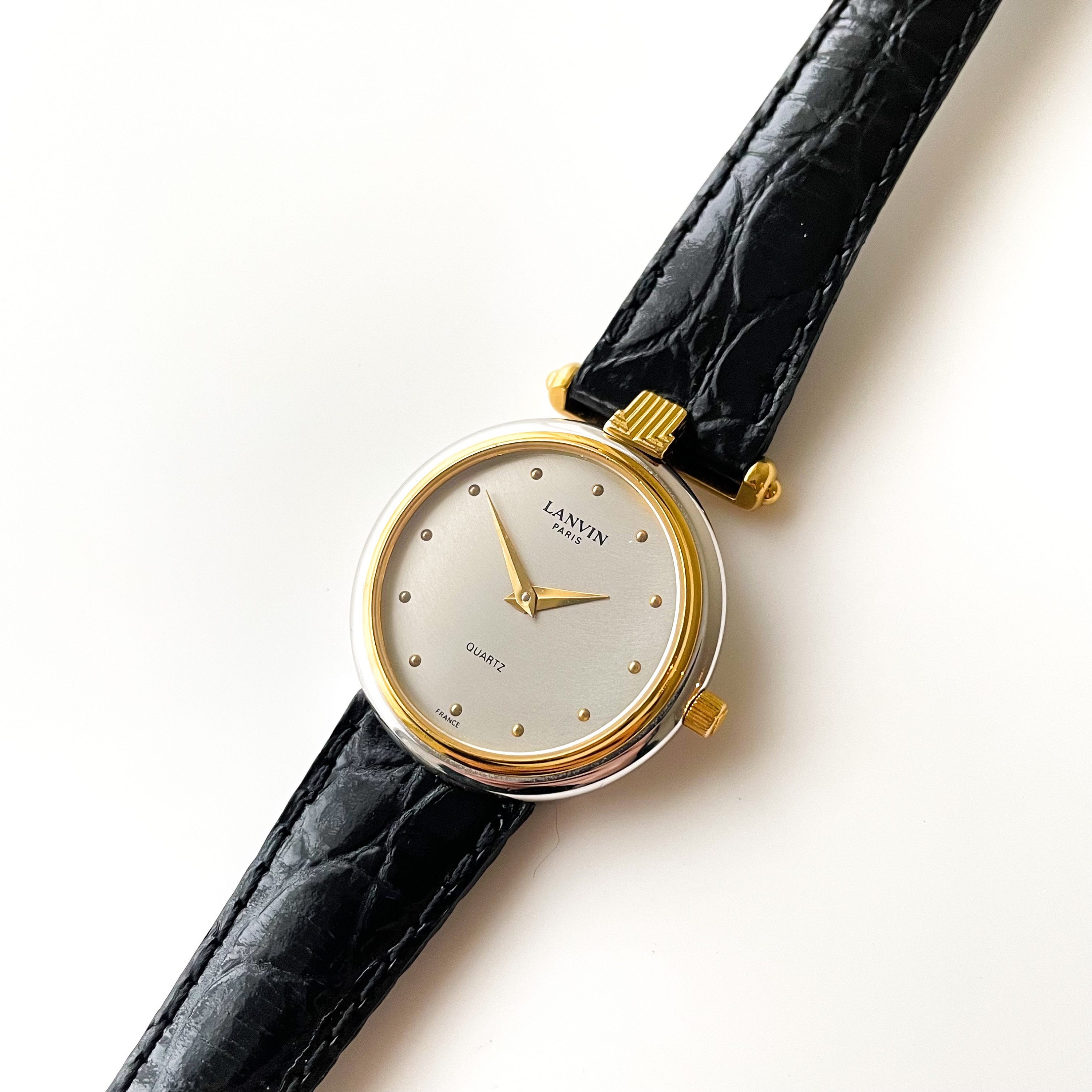 Vintage Ladies' Lanvin Watch With Black Leather Strap - Etsy Vintage Ladies' Lanvin Watch With Black Leather Strap - Etsy