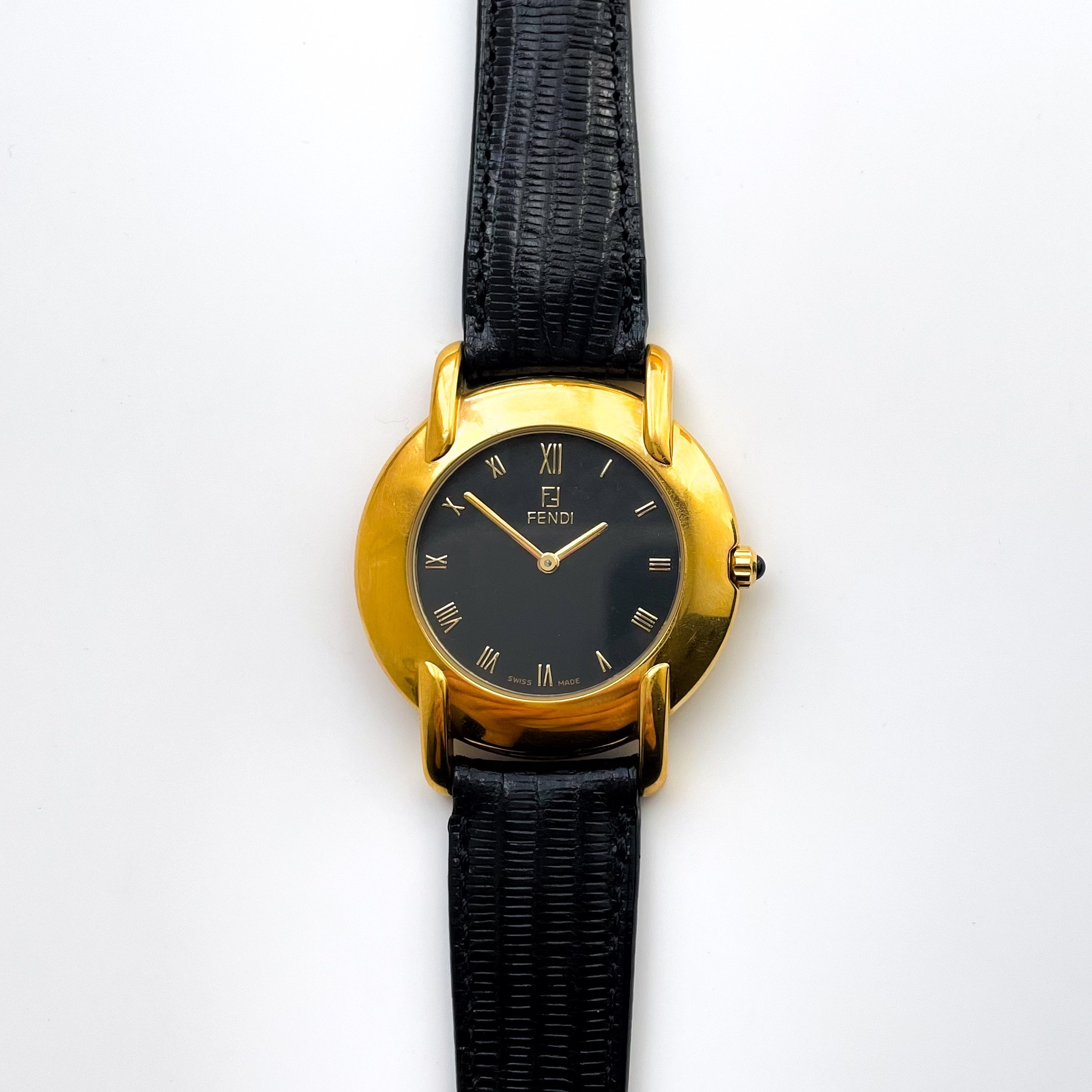 Vintage 90s Unisex Gold-plated Fendi Quartz Watch With Black Vintage 90s Unisex Gold-plated Fendi Quartz Watch With Black
