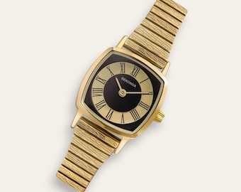 Diamond Quartz Watch Gold Tone Black Dial Faux Croc Leather Strap Vintage Style $_12.JPG?set_id=880000500F main image 3
