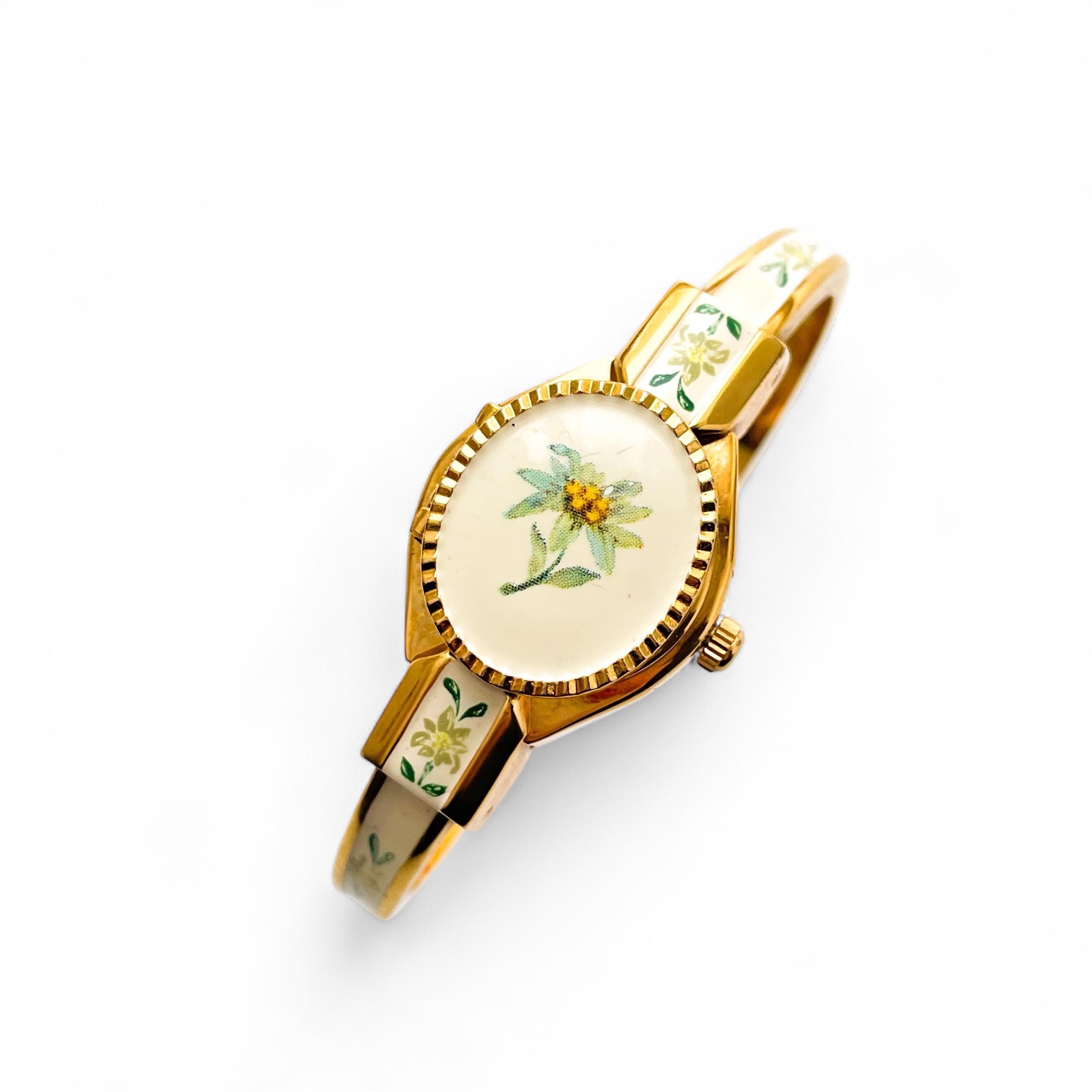【希少】アンドレムッシュ バングルウォッチ ホワイト クォーツ フラワー Andre mouche watch - Etsy 日本