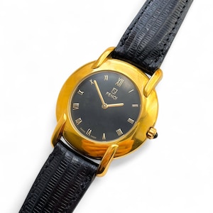 Vintage 90s Unisex Gold-Plated Fendi Quartz Watch with Black Dial