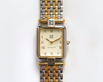 Montre à quartz unisexe bicolore « Life » Givenchy des années 1990 avec cadran rectangulaire