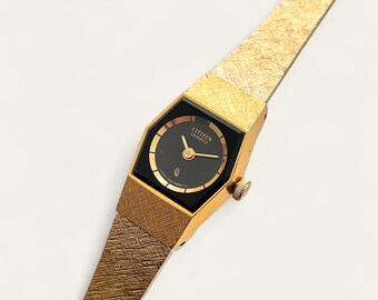Citizen Ladies Vintage Gold Plated Wrist Watch Silver Dial Genuine Leather Brown Citizen Ladies Vintage Gold Plated Wrist Watch Silver Dial  main image 2