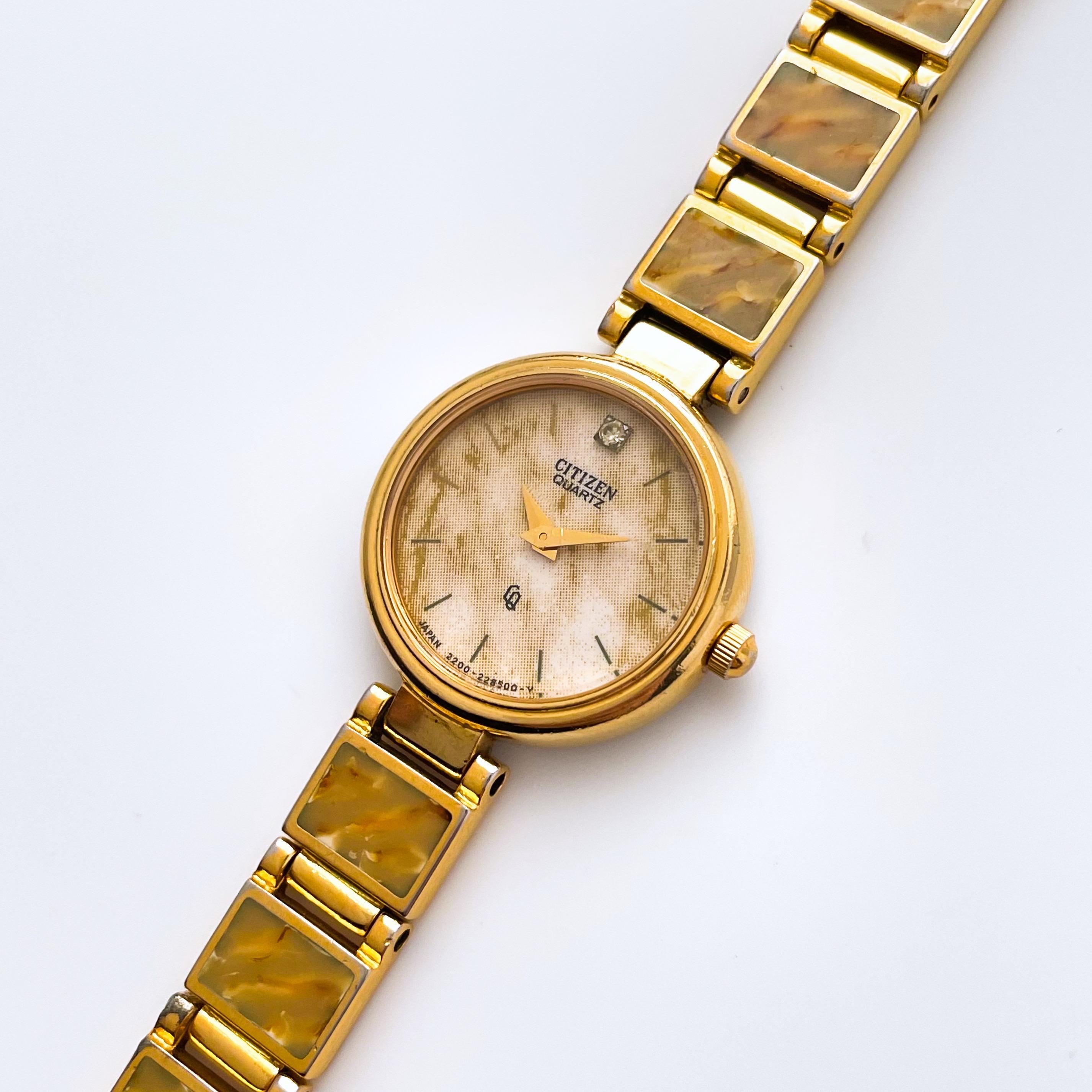 ★レア逆輸入★Citizen Quartz Crystal Gold Dial Ladies Watch Citizen Quartz Black Dial Gold-tone Ladies Watch EQ0603-59F