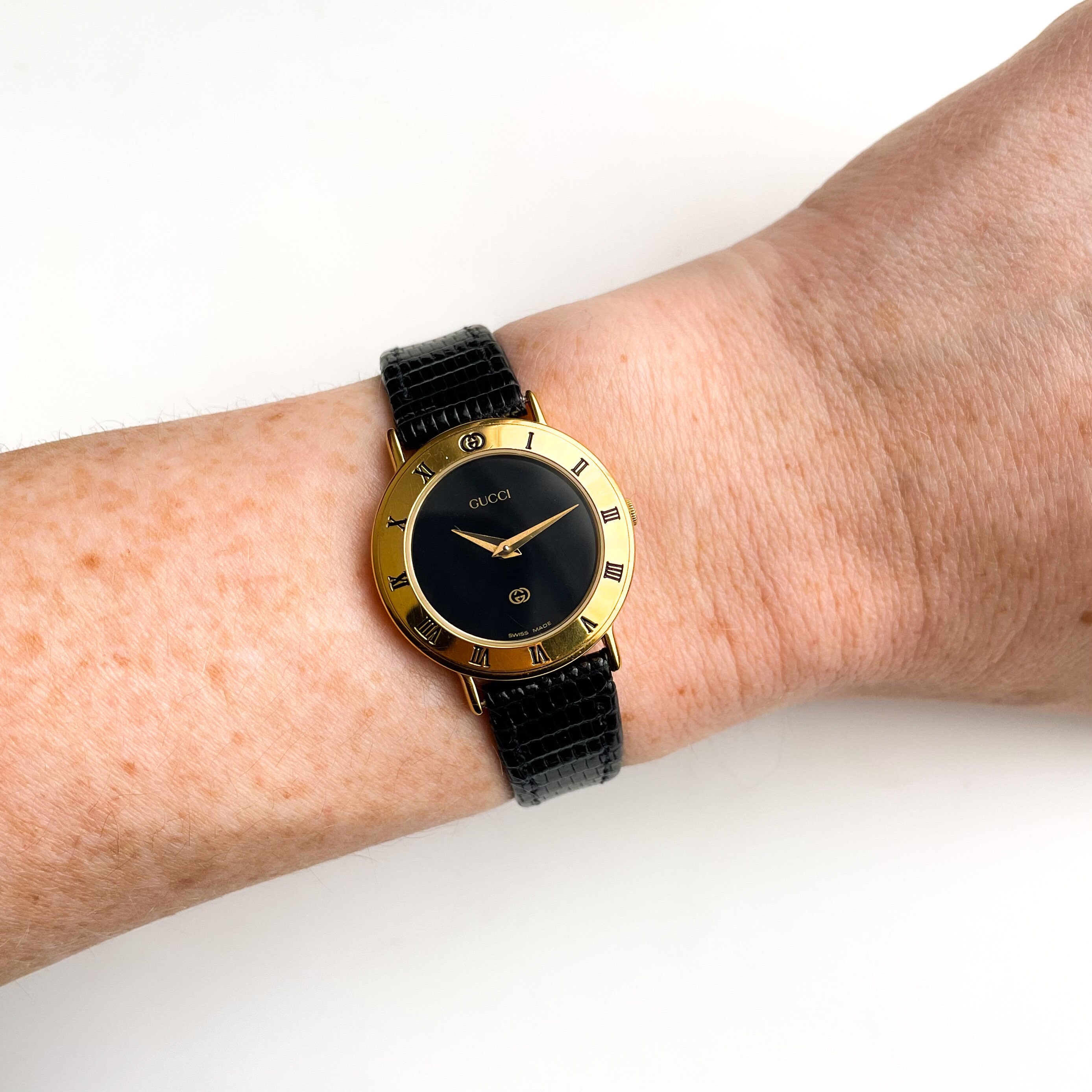 90s Gold-plated Gucci 3000L Watch With Black Leather Strap - Etsy