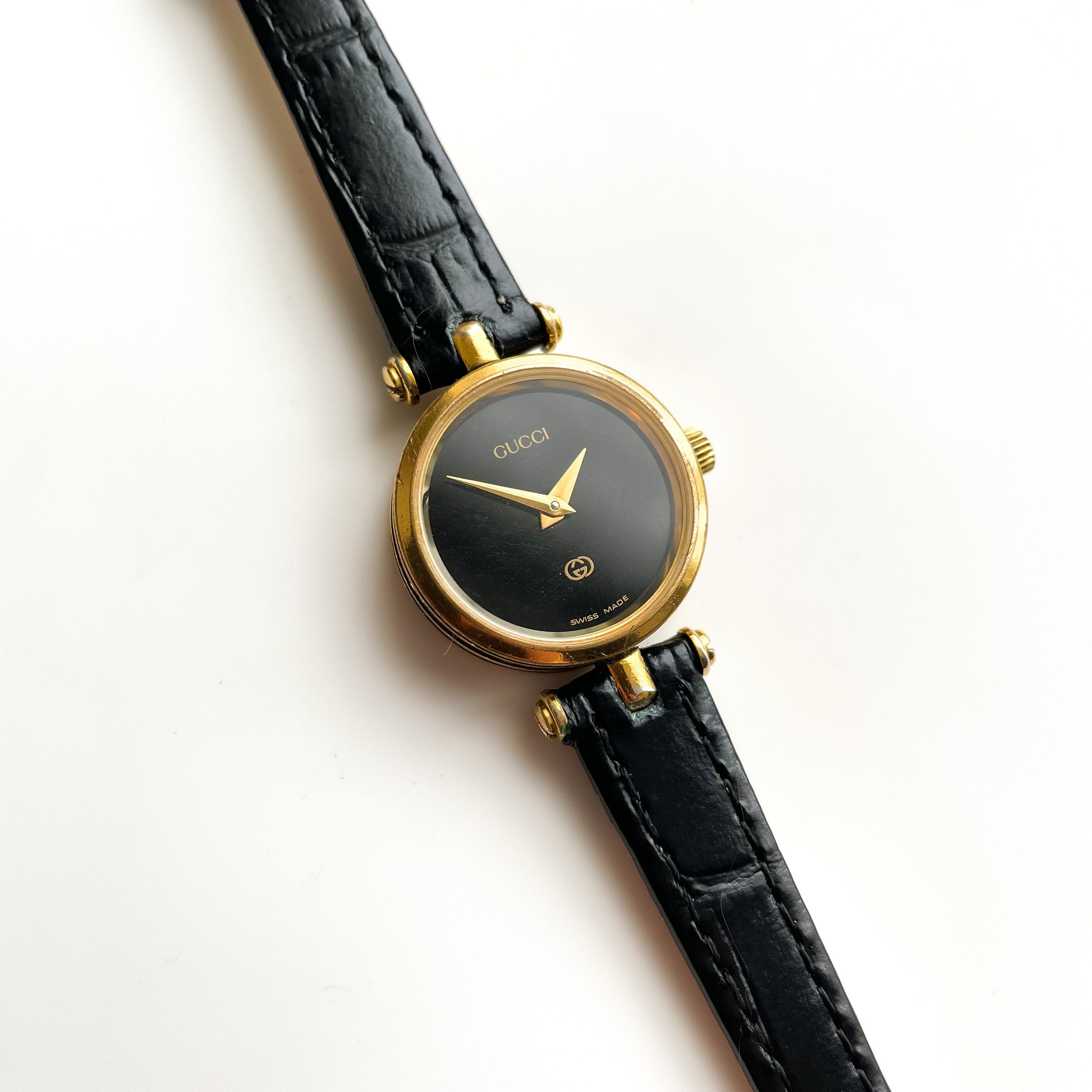 Vintage 1990 Ladies' Gucci Stack Watch With Black Dial 