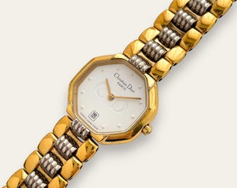 Montre à quartz Christian Dior pour femme bicolore vintage - Octogone blanc