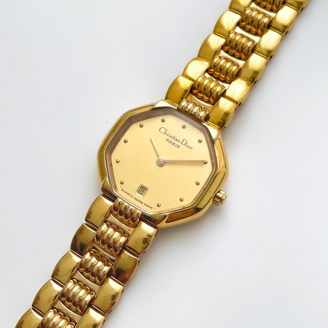 Vintage Gold Plated Christian Dior Ladies Quartz Watch with Octagon Dial