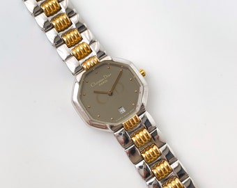 Vintage Two-Tone Christian Dior Ladies' Quartz Watch with Grey Octagon Dial