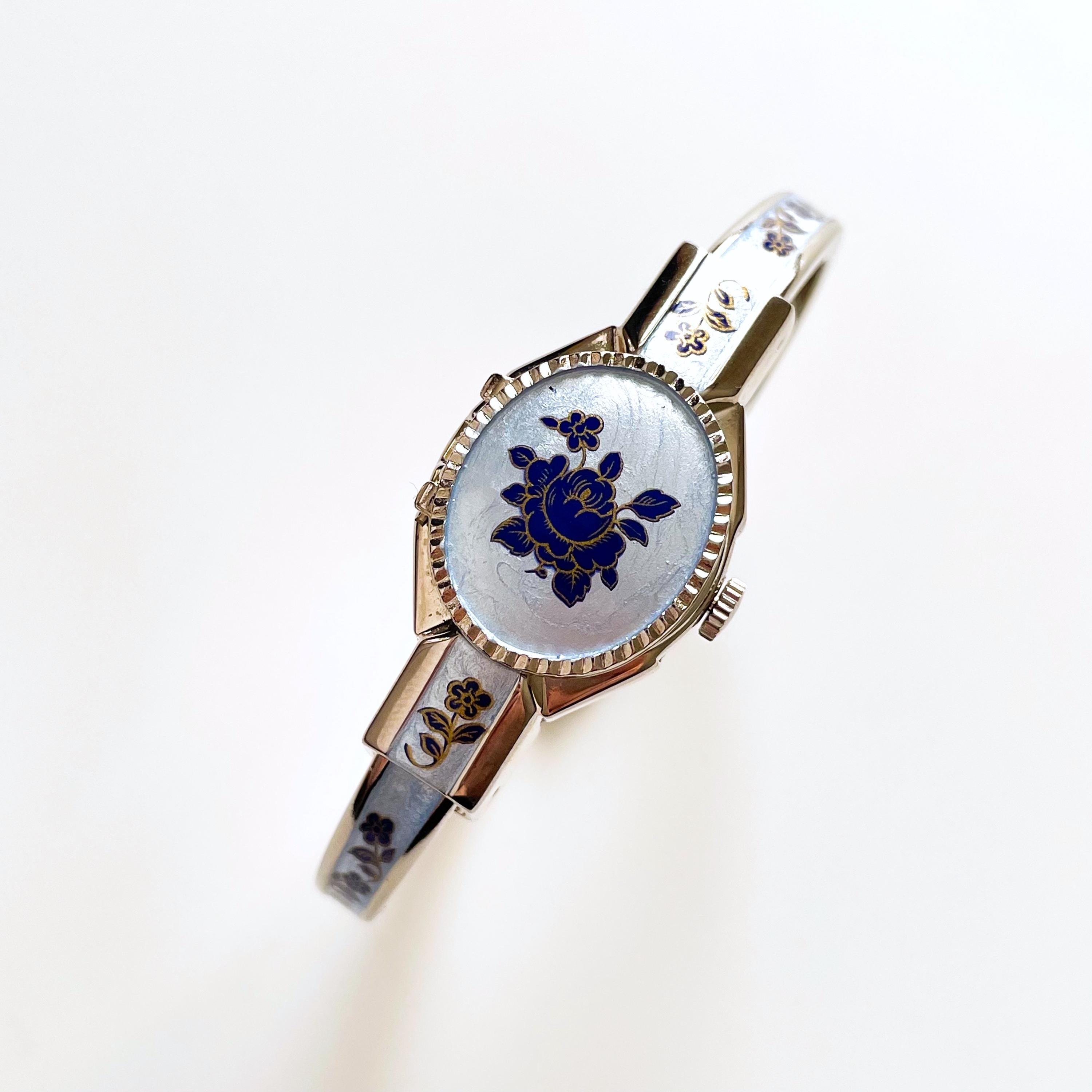 Vintage 1990s André Mouche Quartz Watch With Blue Enamel