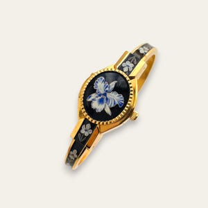 Vintage André Mouche Peek-a-boo Quartz Watch - Navy Floral Design