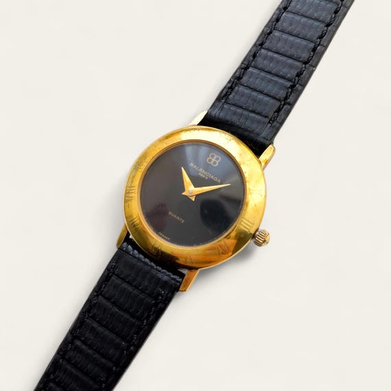 Vintage Gold-plated Ladies' Balenciaga Quartz Watch - Black Dial