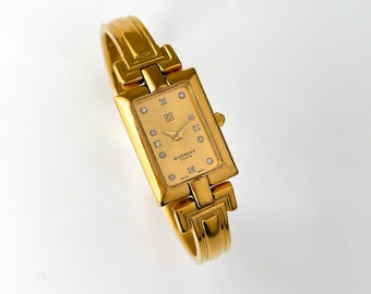 Vintage 1990s Gold-Plated Ladies' Givenchy Bangle Quartz Watch with Rectangular Dial
