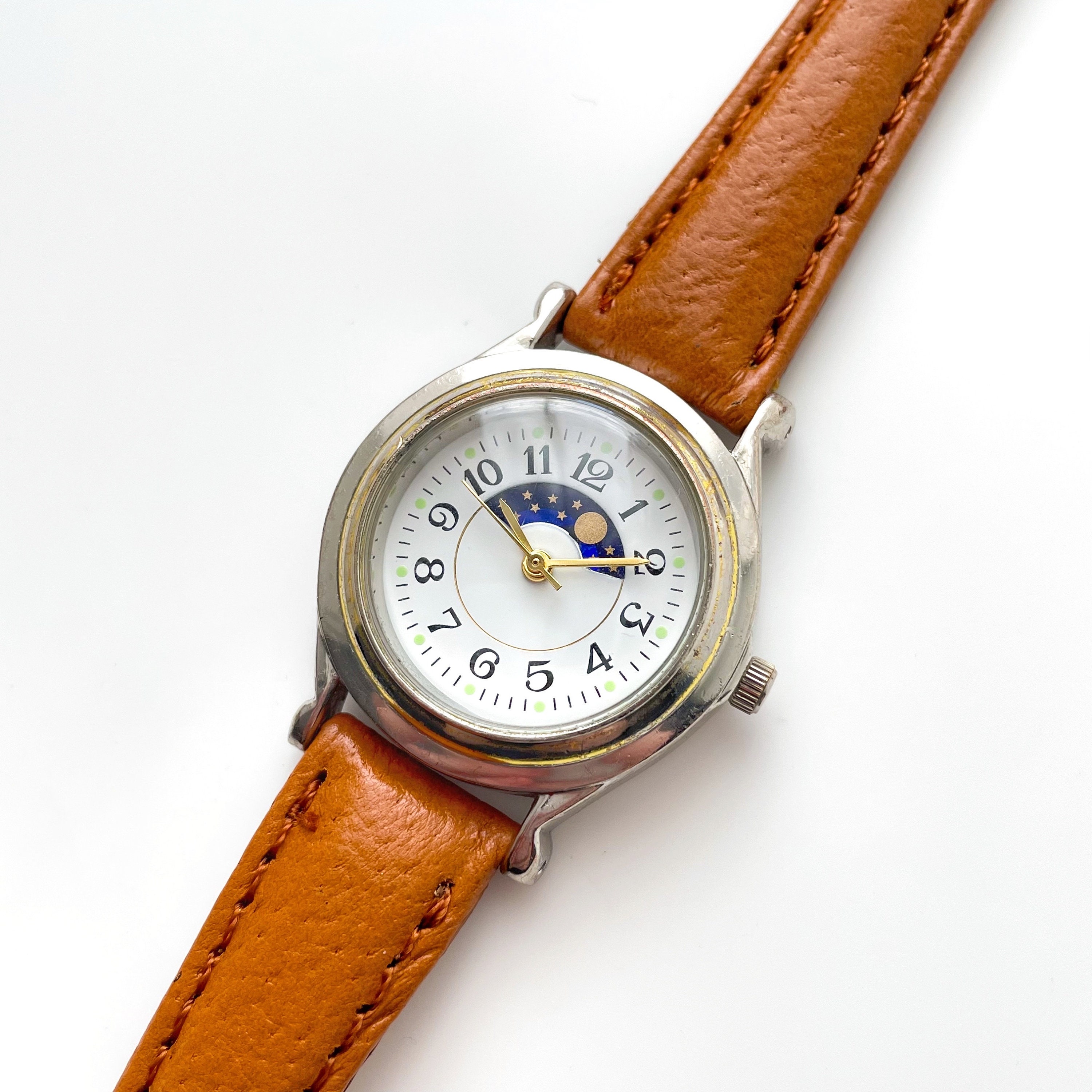 Moon tan leather and crystal watch best sale