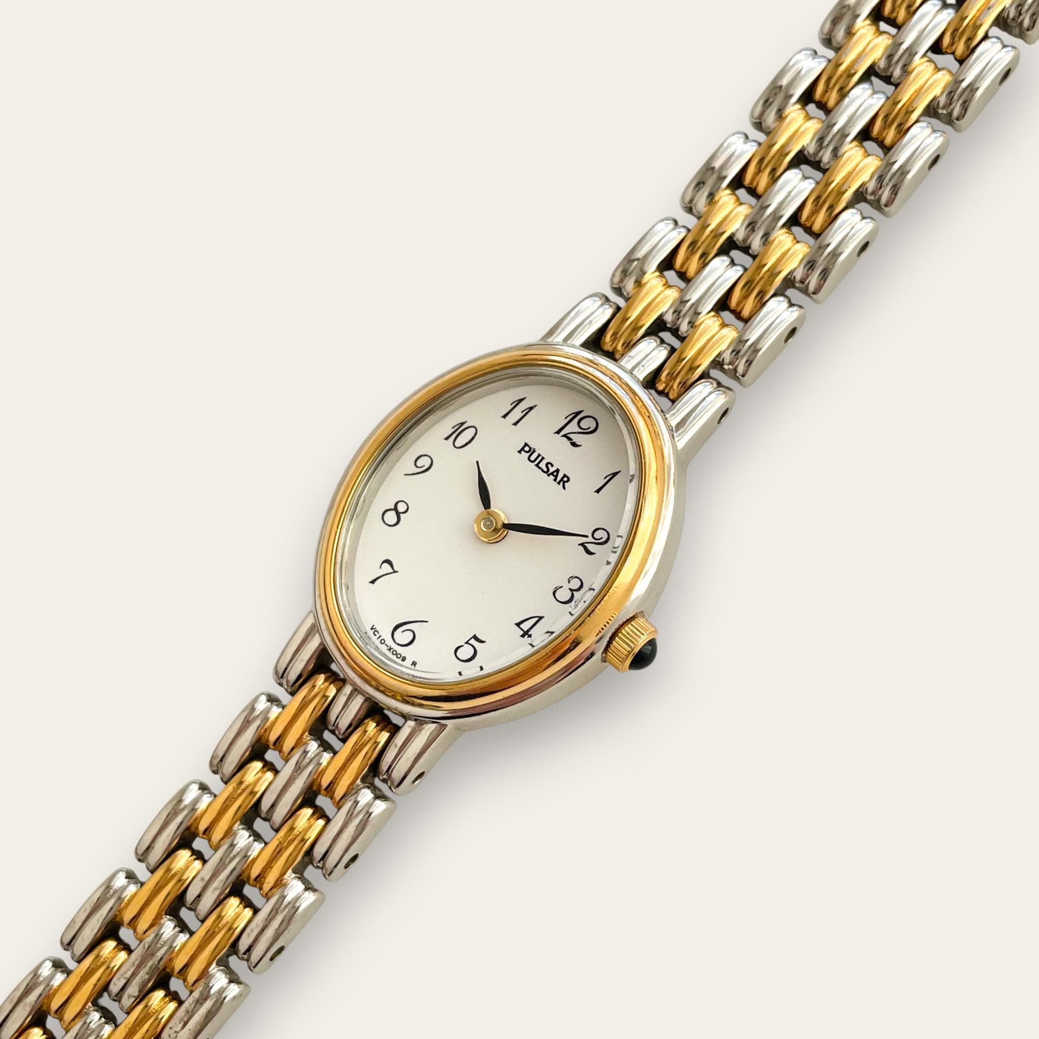 Vintage Seiko Pulsar Women\'s Two Tone Dress Date Watch Silver Gold V782-5A20 Pulsar Seiko Vintage Gold Tone Presidential Quartz Dial Date  main image 2