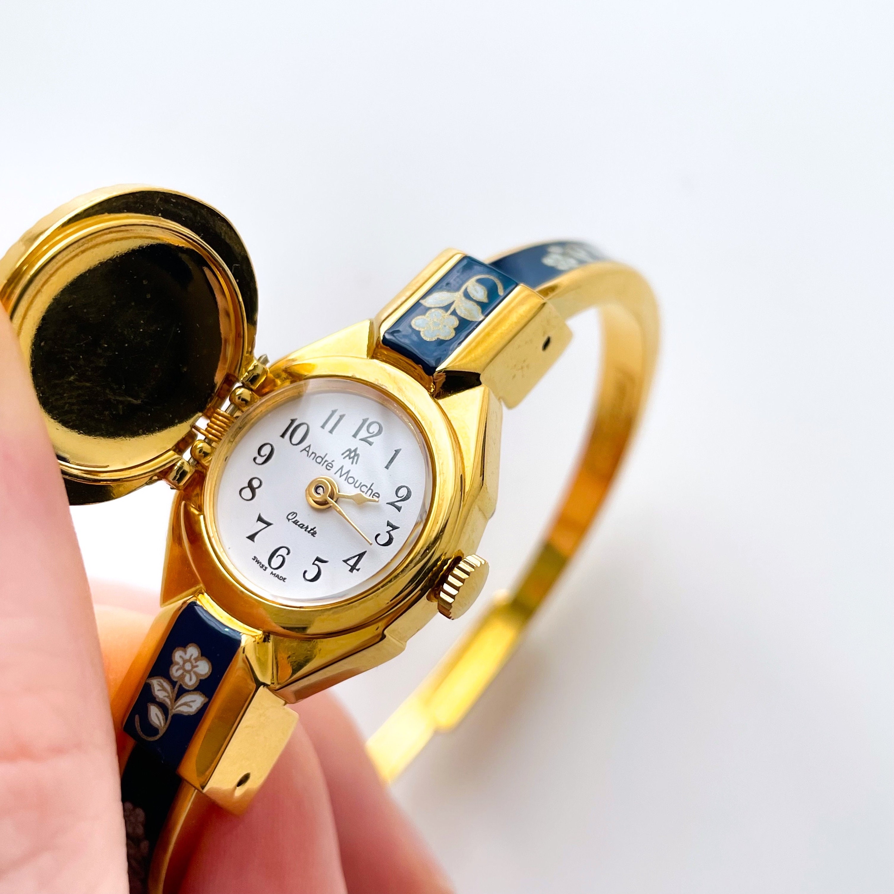 André Mouche ネイビー 花柄 時計 rose-gold-black-136-04021-