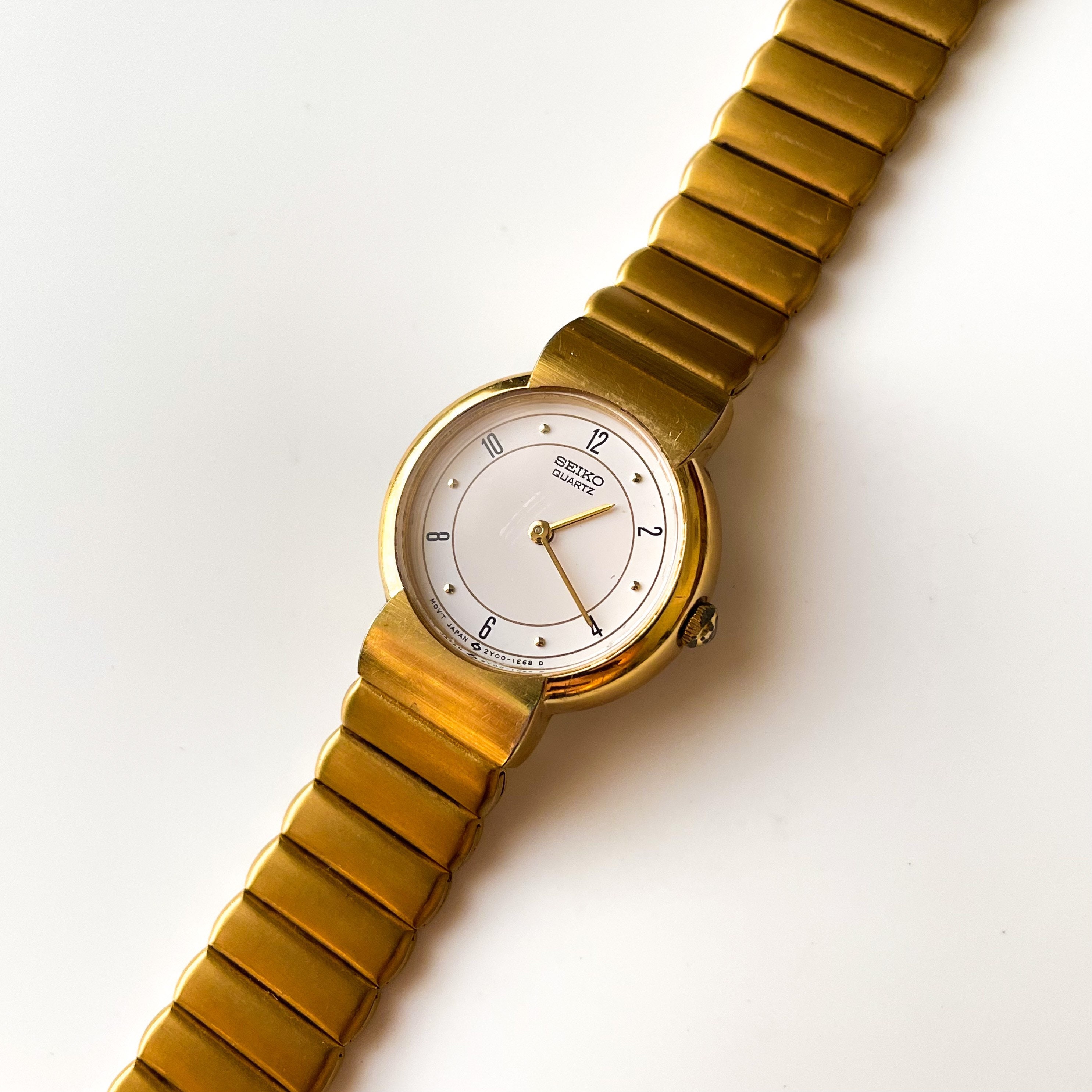 Thin Gold-tone Ladies' Seiko Quartz Watch With White Round - Etsy