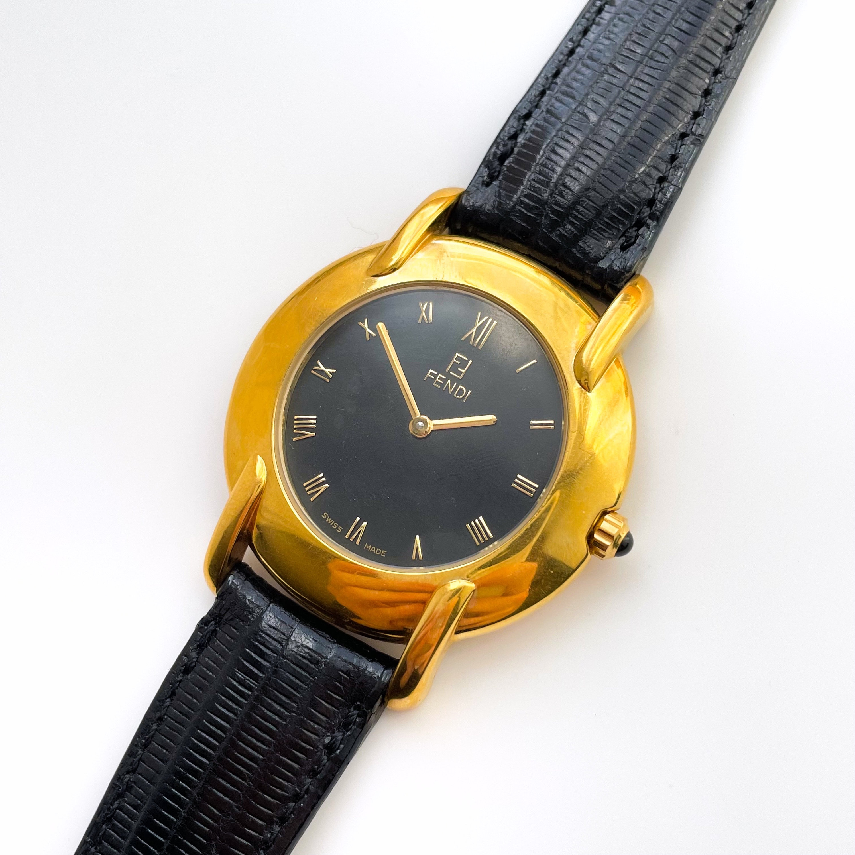 Vintage 90s Unisex Gold-plated Fendi Quartz Watch With Black Vintage 90s Unisex Gold-plated Fendi Quartz Watch With Black