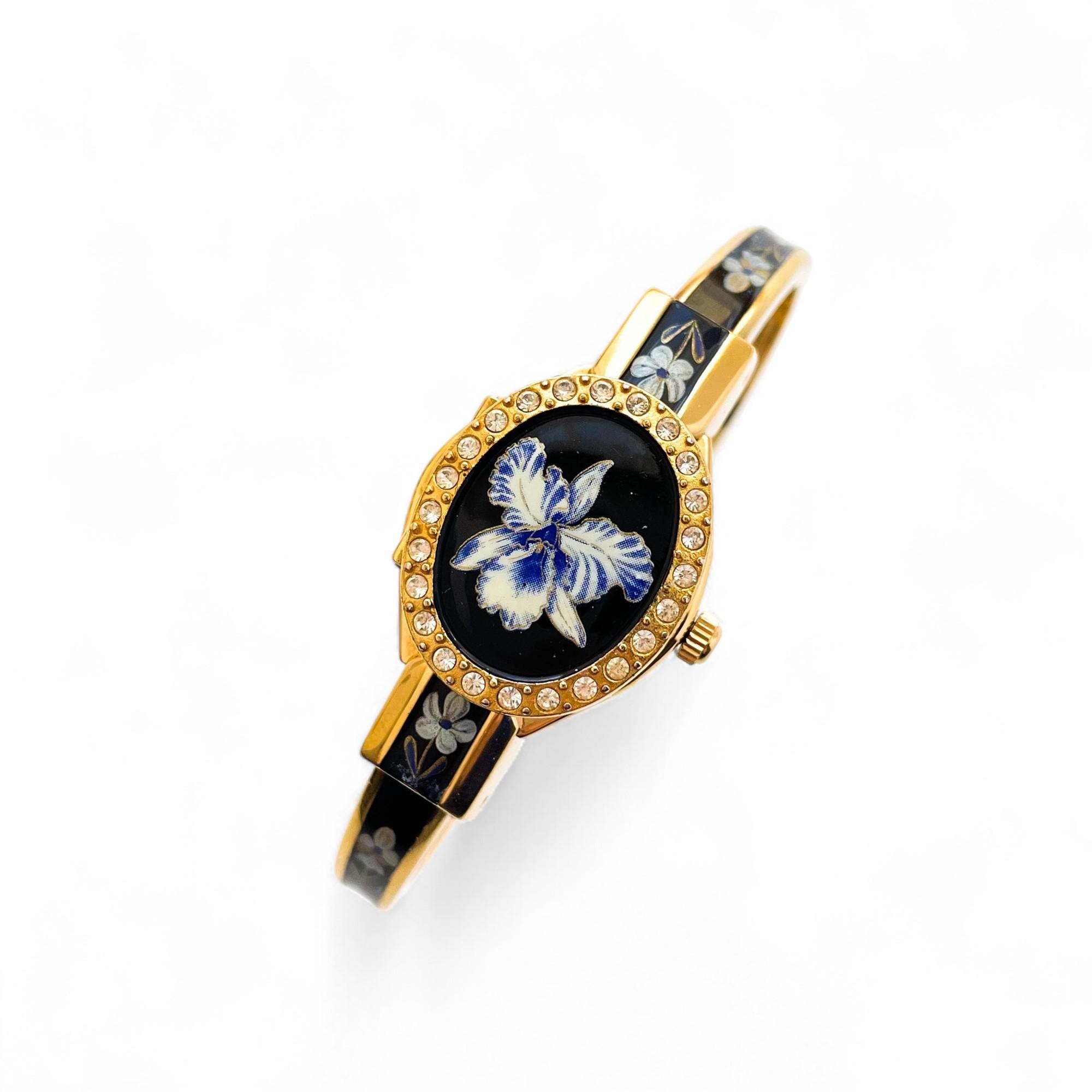 Vintage André Mouche Quartz Watch With Black & Blue Enamel