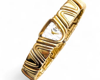 時計 vintage SEIKO EXCELINE GOLD 4N20-0370 Vintage 90's Seiko Exceline Diamond Sculpted Pattern Gold
