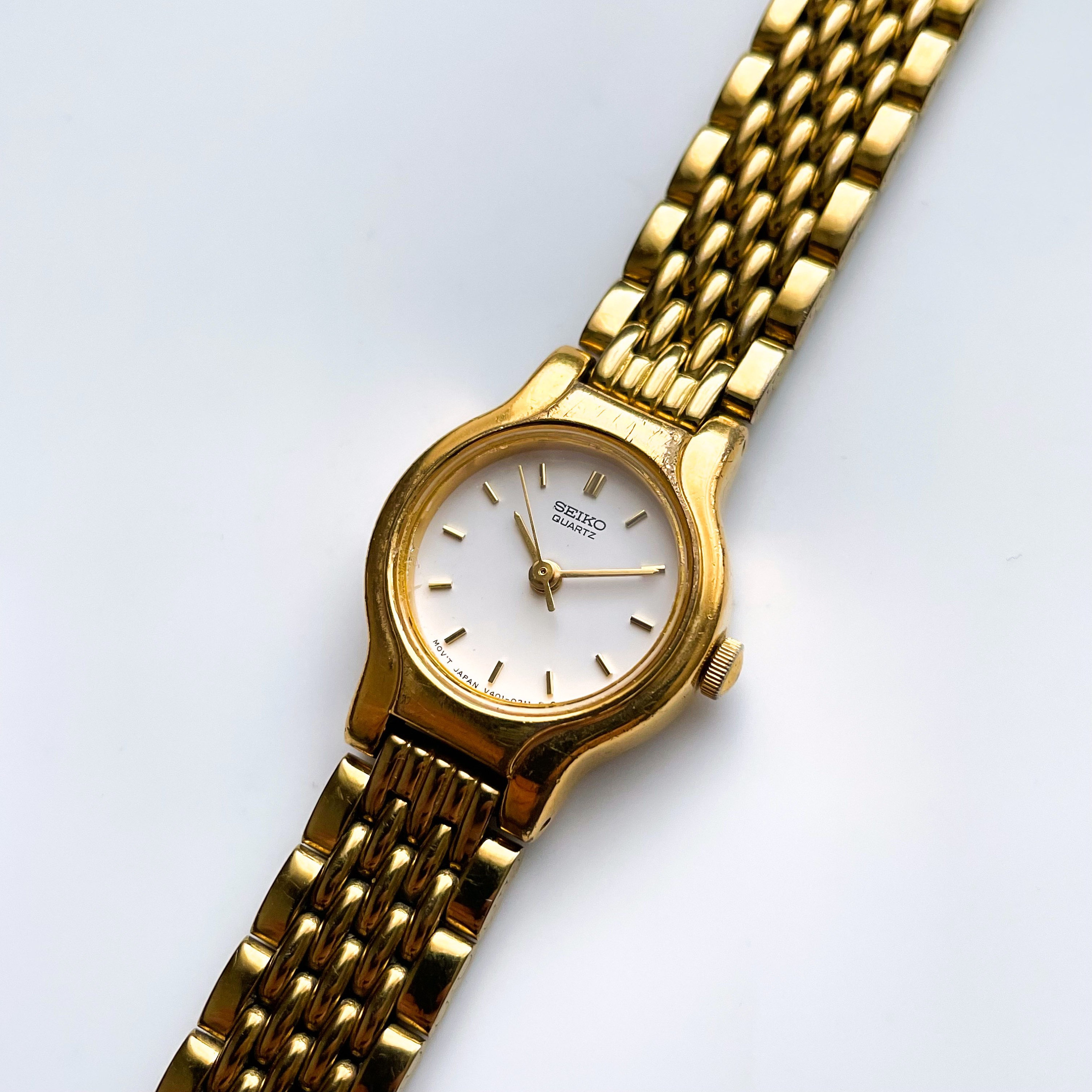 Thin Gold-tone Ladies' Seiko Quartz Watch With White Round - Etsy