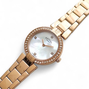 Ladies&#39; Rotary Dolphin Quartz Watch With Rose Gold-Plated Bracelet and Mother of Pearl Dial