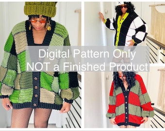 KNIT Patchwork Cardigan With Embroidery- Beginner Knitting Pattern