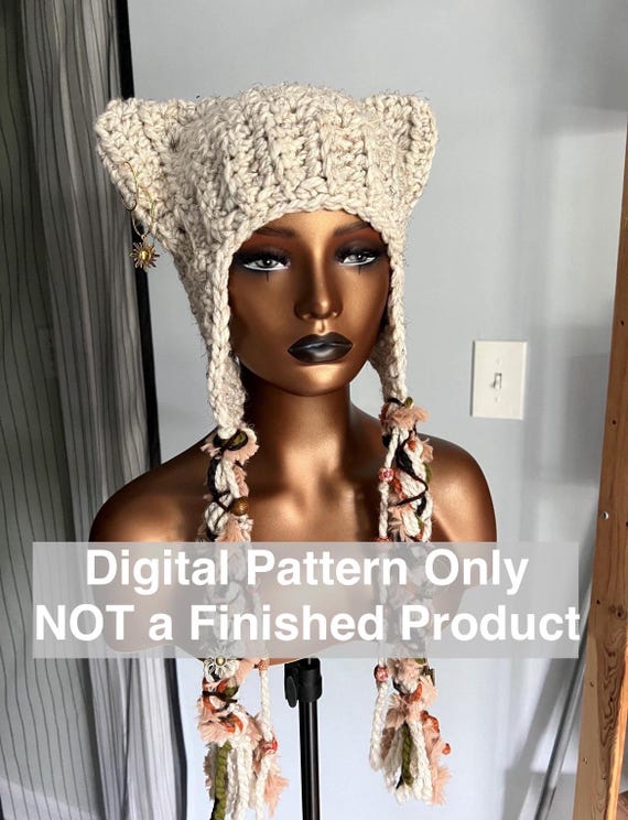 Oliver's Whimsical Cat Hat Pattern, Chunky Crochet Beanie, Crochet Beanie, Ribbed Winter Hat, Whimsical Beanie