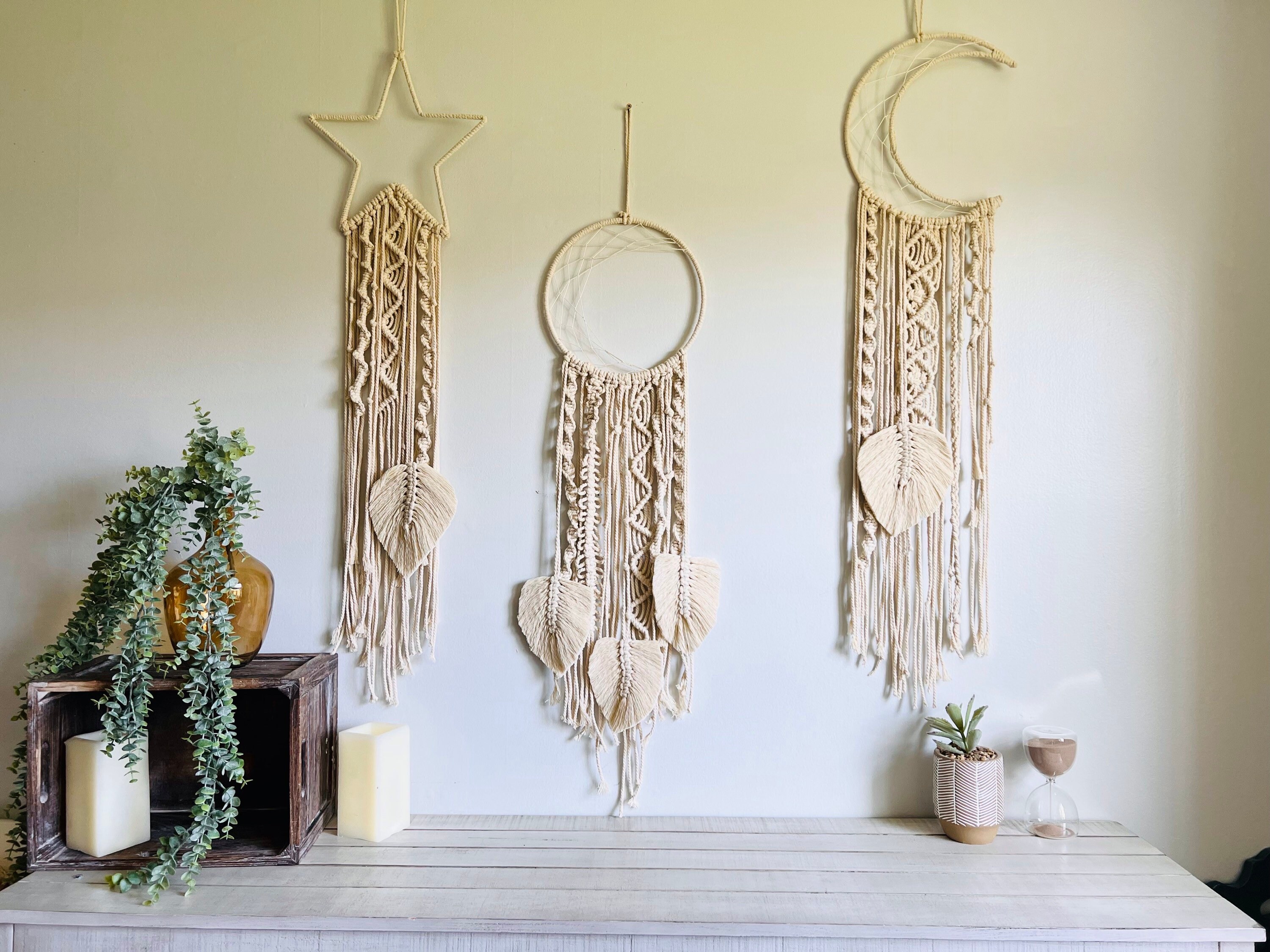Moon & Star Handmade Dreamcatchers, Large Macrame Dream Catcher Wall Hanging Decor, Kids Nursery Room Decor, Boho Dreamcatcher