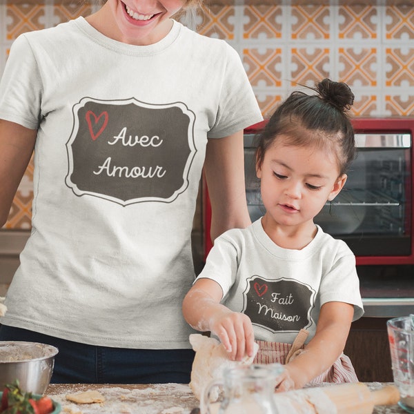 T-Shirt pour Femme/Maman Duo Amusant, en Coton Bio Organique! - "AVEC AMOUR"