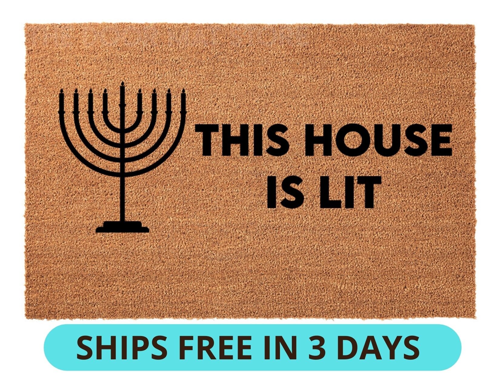 This house is lit doormat, Welcome doormat, housewarming, Hanukkah gi…