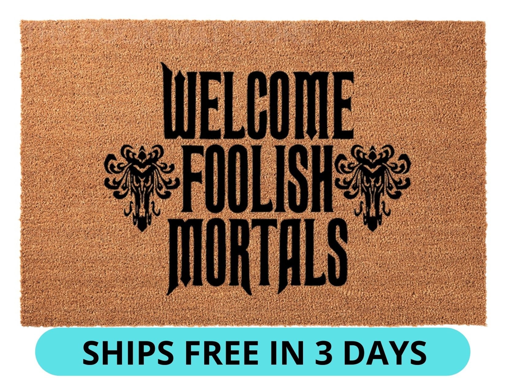 Welcome foolish mortals doormat, Personalized doormat, halloween door…
