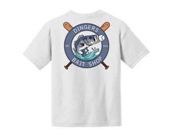 Dingers bait shop youth t-shirt , Boys baseball gifts, baseball t-shirts, custom sports clothing, baseball team gifts, youth fishing shirt