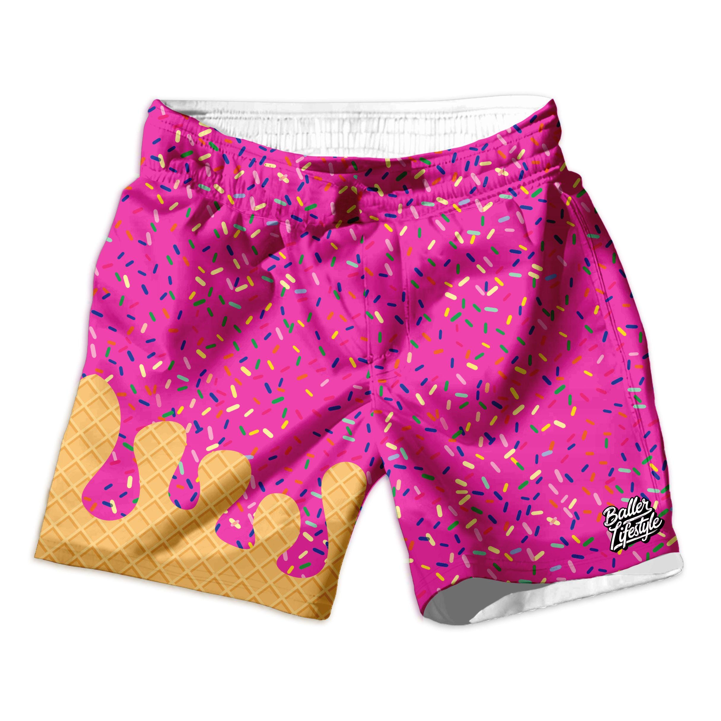Baseball Ice Cream Drip swim trunks , Boys baseball gifts,  youth baseball bathing suit ,drippy baseball swim trunk, baseball team gifts