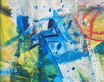 Ponder all the Questions, No. 2 - Original Abstract Expressionist Painting 5x7 - Unique Art in White Mat - Vibrant - 2nd in Series of 4