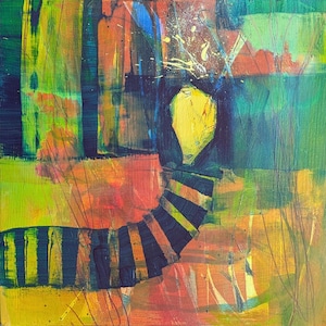 Abstract Acrylic Painting: Bold Colorful Modern Art on Wood Panel