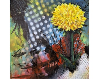 Pintura floral abstracta original de 8x10 pulgadas, arte mural moderno, audaz y expresivo, Paranoia en flor.