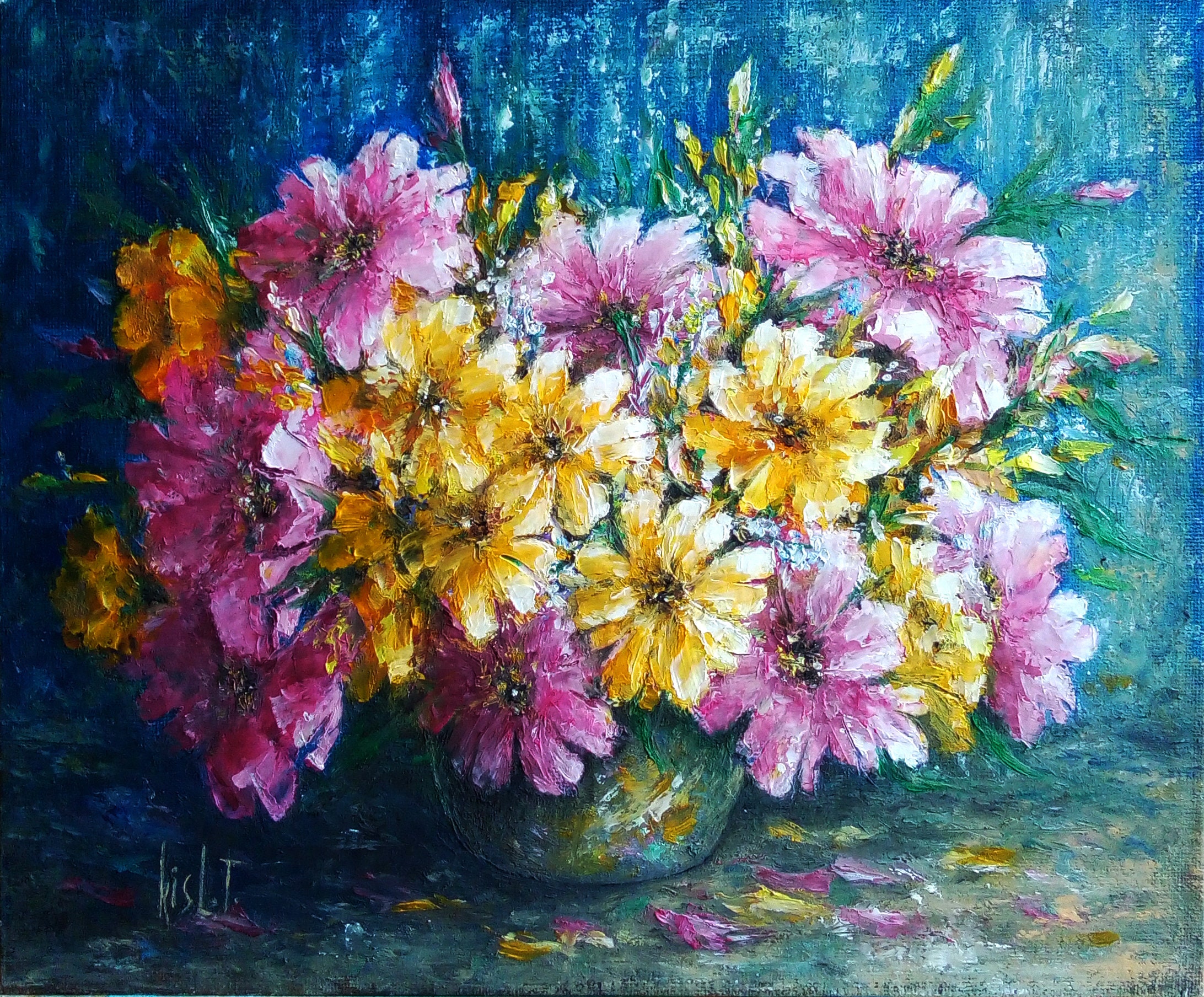 Original Oil Painting Canvas on Cardboard Flowers Art by Etsy