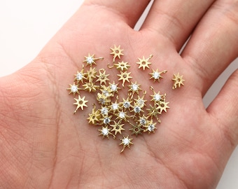 RAW BRASS, Tiny cubic star charm, Open link (horizontal), Brass, Cubic zircnoia, Jewelry making supplies, 5 pcs, [RT2-G4]