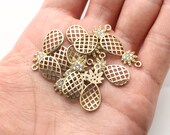 RAW BRASS, Pineapple charm w CZ, Brass, Cubic zircnoia, Jewelry making supplies, 5 pcs, RN24-G3
