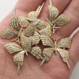 RAW BRASS, Cubic butterfly pendant, Brass, Cubic zirconia, Jewelry making supplies, Animal pendant, Unique pendant, 5 pcs, [RQ13-R13]
