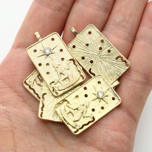RUW MESSING, Tarotkaart hanger (The Star), Kubieke zirknoia, Messing, Benodigdheden voor het maken van sieraden, 5 stuks, [RQ16-G3]