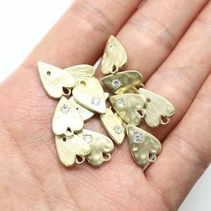 RAW BRASS, Vintage cubic heart charm, Cubic zircnoia, Brass, Heart pendant, 5 pcs, [RN46-G1]